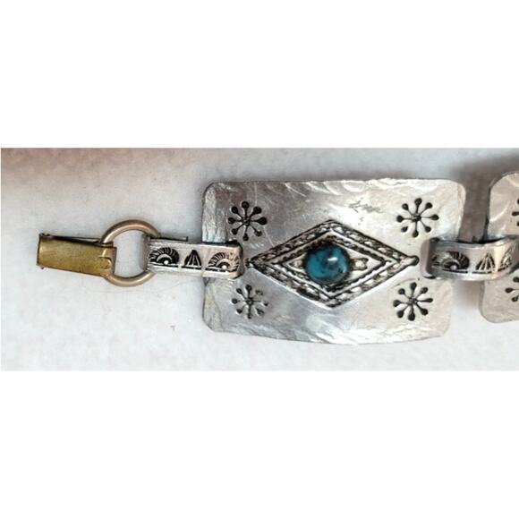 Southwestern Hammered Aluminum Panel Bracelet Foldover Clasp Vtg Rustic Design - Picture 3 of 12